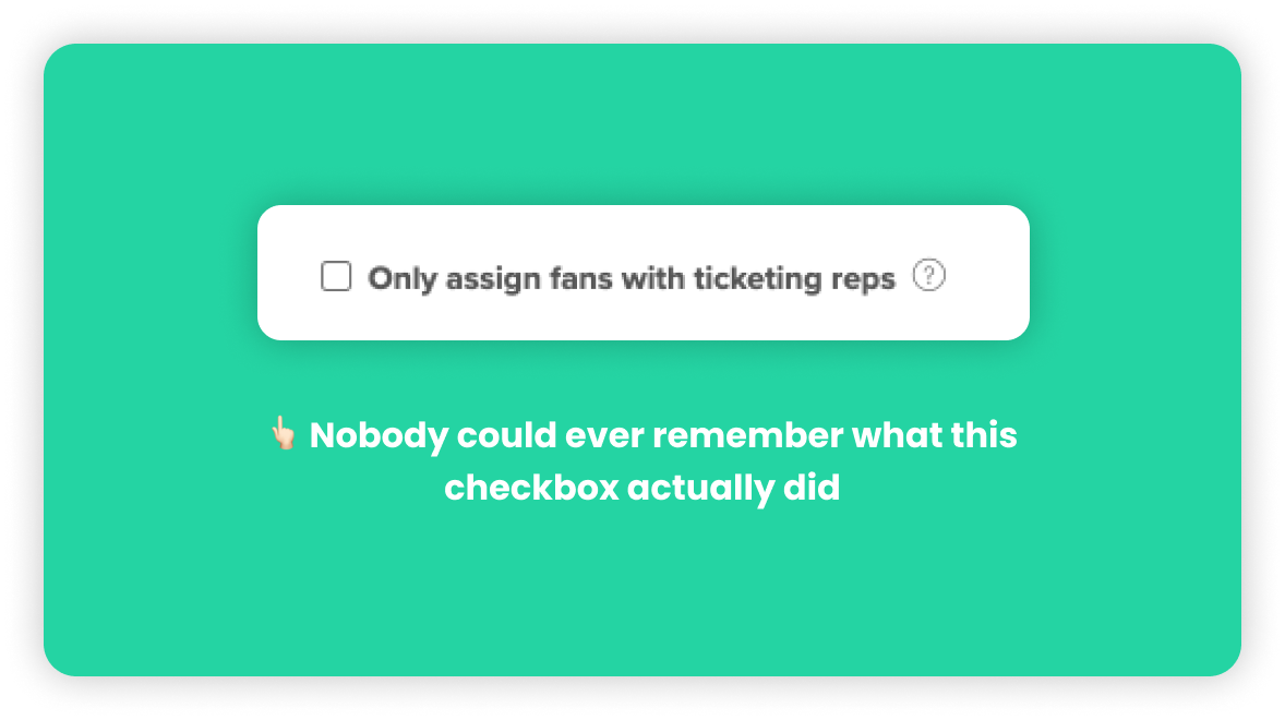 Screenshot of checkbox that says only assign fans with ticketing reps